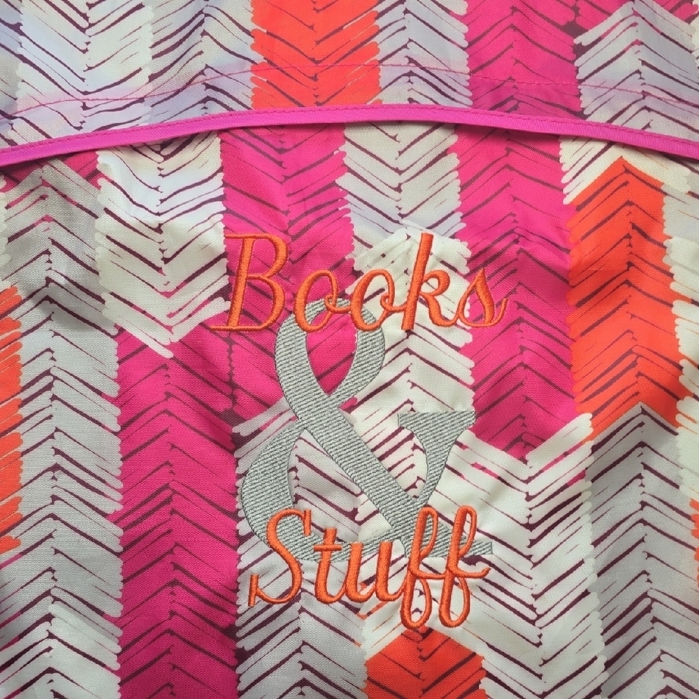 Thirty-One "Books & Stuff Pink and Orange Chevron String Bag - Picture 3 of 13